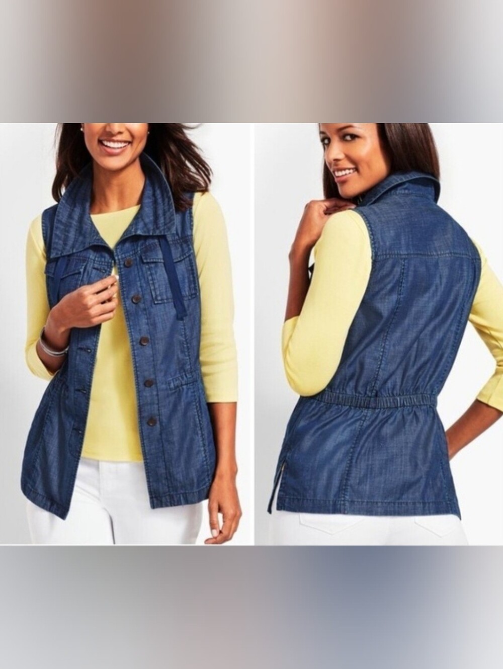 EUC Talbots Denim Vest Drawstring Waist S